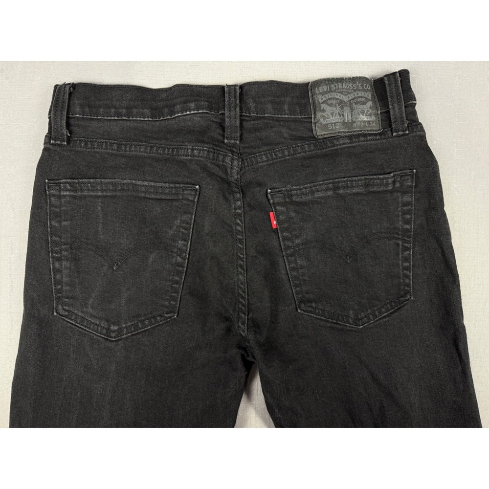 Levis 512 Slim Taper Jeans Mens 32x34 Black Distressed Ripped Denim 28833-0365 - Picture 3 of 12
